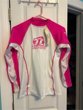 Girls' White and Hot Pink Long Sleeve Swim Tee